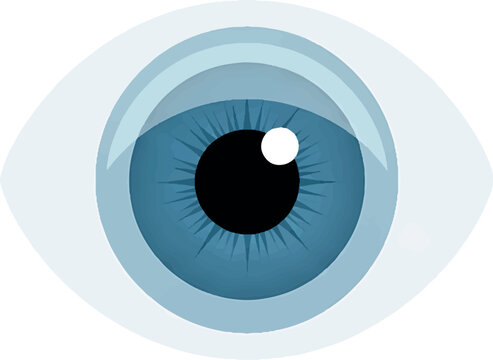 A clean and minimalist vector illustration of a human eye with a vibrant blue iris and a black pupil, representing clear vision, insight, and digital perception