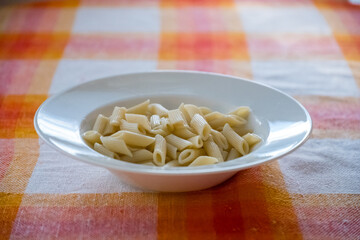 Easy Penne Pasta Dish on Checkered Tablecloth