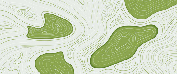 Obraz premium Topographic contour line vector background with green terrain shapes and flowing map curves — adventure nature design for hiking, outdoor activities and exploration