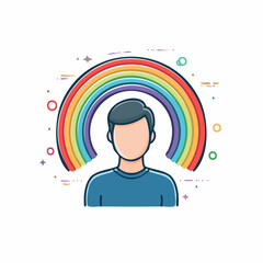 Vector Illustration of a User Profile Icon with a Vibrant Rainbow Symbolizing Diversity and Identity
