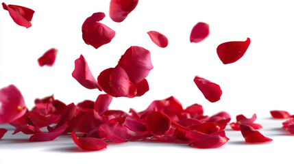 rose petals flying isolated on white