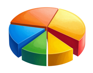  Flat Minimalist Pie Chart Icon with Four Segments, PNG