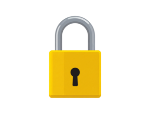 Flat Yellow Padlock Icon with Closed Shackle, Front View, isolated on transparent background
