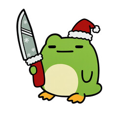 Cute Christmas Frog with Knife, Funny Holiday Character for Greeting Cards, Social Media, and Festive Branding