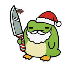 Cute Christmas Frog with Knife, Funny Holiday Character for Greeting Cards, Social Media, and Festive Branding