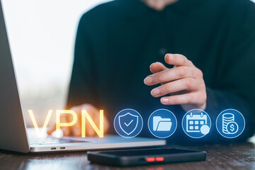 Using a laptop to connect to a VPN for secure online browsing during a work session