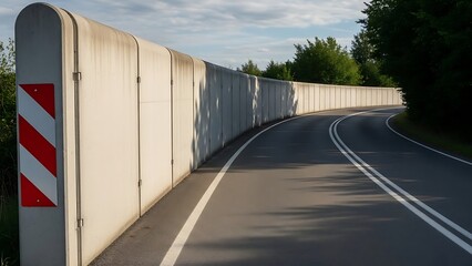 Empty asphalt freeway driving into the city with fast traffic and a bridge to the sky