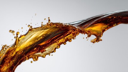 Crude Oil Splash Forming Energy Wave Against White Background