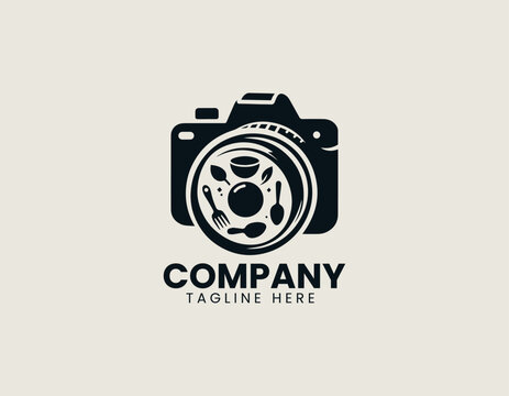 Food photography camera with plated dish icon in a clean bold black vector logo illustration
Keywords