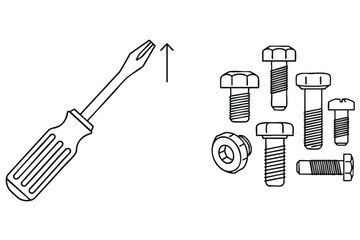 Screwdriver and Bolts Illustration