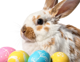 Fluffy Bunny Rabbit with Easter Eggs – Isolated PNG