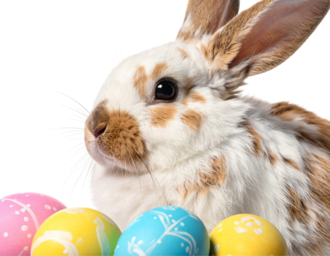 Fluffy Bunny Rabbit with Easter Eggs – Isolated PNG
