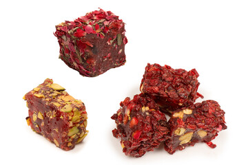 Sweet roll with pomegranate and pistachios, turkish sweets.