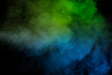 Blue and yellow steam on a black background.