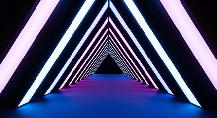 Neon Triangle Tunnel Abstract Background with Blue and Pink Lights