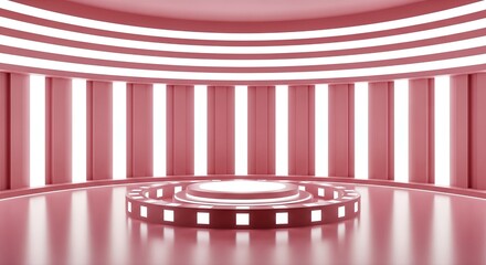 Futuristic Pink Stage Podium with Lights, Modern Studio Backdrop for Presentation