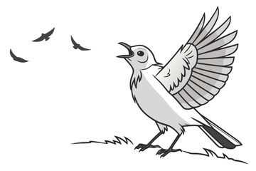 Singing Bird Illustration Print | Black & White Wildlife Art