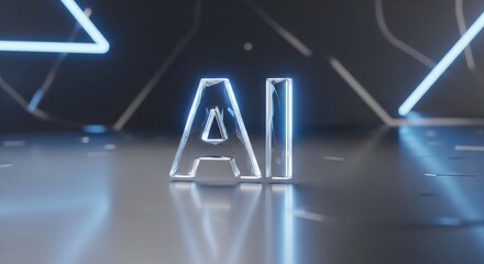 AI Glass Icon Background. Minimal transparent tech design with soft neon.