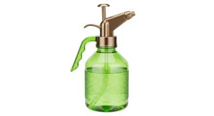 Green glass plant mister isolated PNG, vintage style water sprayer for gardening and indoor plants on transparent background