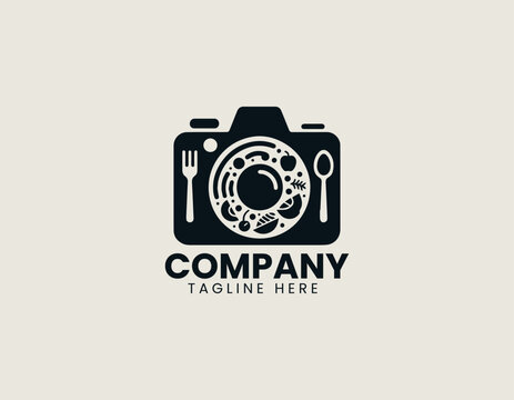 Food photography camera with plated dish icon in a clean bold black vector logo illustration
Keywords