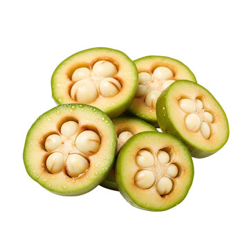 Cross Section of Genipapo Fruits Revealing Seeds, Isolated on transparent background