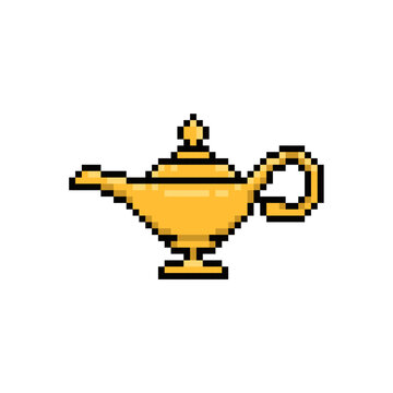 genies golden lamp pixel art