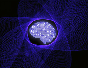 brain glowing binary code background