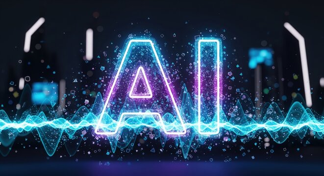 AI Neon Glow Background. Futuristic tech letters with holographic energy.
