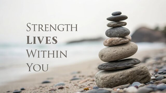 Stacked stones demonstrating balance on a sandy beach