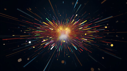 Obraz premium Abstract Multicolored Explosion with Glowing Center on Dark Background Represents Big Data Visualization