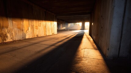 Stunning photo of urban Concrete Underpass with Strong Morning Light.