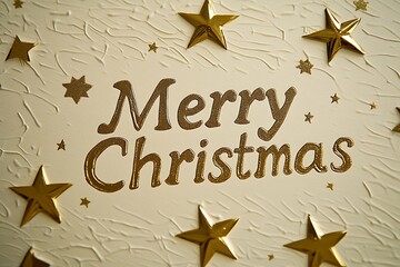 A modern "Merry Christmas" banner with minimalist typography on a white background, accented with gold stars