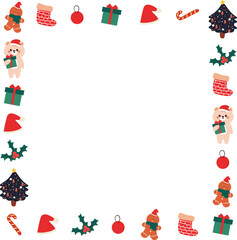 cute Christmas frame border with cartoon Christmas element drawing for photo frame, memo pad design