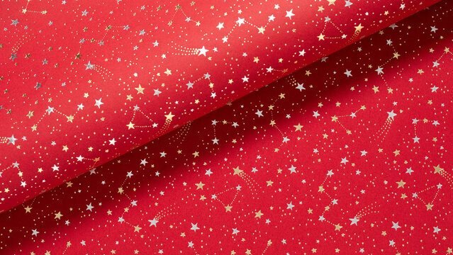 red christmas background with silver and gold stars,seamless pattern of stars on red background,Christmas wrapping paper, Xmas background with ornaments  pattern, Festival element, Happy New Year