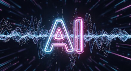 AI Neon Glow Background. Futuristic tech letters with holographic energy.
