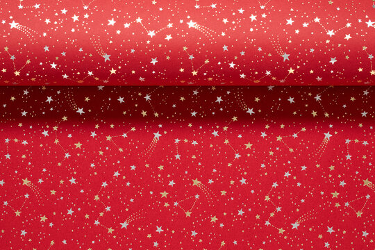 red christmas background with silver and gold stars,seamless pattern of stars on red background,Christmas wrapping paper, Xmas background with ornaments  pattern, Festival element, Happy New Year - Powered by Adobe
