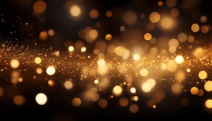 Abstract Golden Bokeh Lights On A Dark Black Background Soft Blurred Sparkling Circles For A Festive Holiday Or Elegant Design