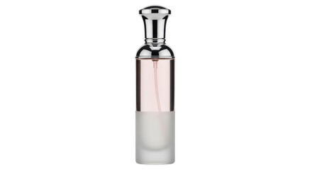 Elegant perfume bottle isolated PNG on transparent background, luxury fragrance with silver cap and frosted glass for beauty and personal care