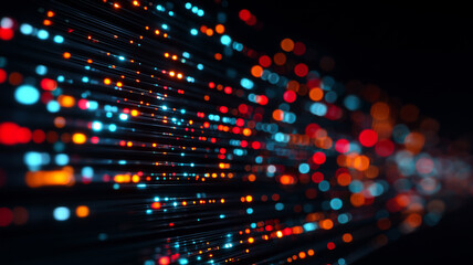 Digital electronic technology glowing background. Blockchain technology wallpaper. Computer network poster. Bright lights. Digital artwork.	