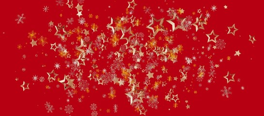 Christmas and New Year background featuring golden stars and snowflakes on a vibrant red backdrop perfect for holiday design and cele