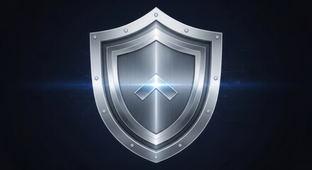 Shiny metallic shield with glowing arrow for digital security