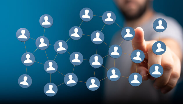 Man touching a digital network concept. Represents connectivity, technology, communication, and social media. I - Powered by Adobe