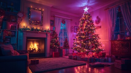 Cozy Christmas Eve - Fireplace, Tree, and Gifts.