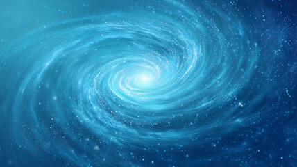 Vortex background poster. Space blue galaxy. Whirlwind wallpaper. Abstract swirl dynamic concept horizontal banner. Digital raster bitmap illustration. 