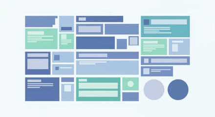 Modern UI design elements in cool tones create a dynamic layout for website and app interfaces, enhancing user experience and visual appeal, originally a vector