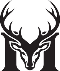Deer head and antlers integrated with the letter m logo icon