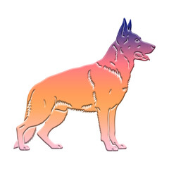 Illustration of stylized german shepherd dog illustration with vibrant gradient colors, standing in profile, isolated on transparent background