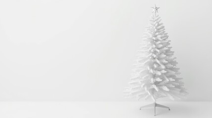 Minimalist White Christmas Tree on White Background.