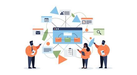 Team crafting innovative workflow solutions, visualizing processes, embracing modern business strategy, and driving success with a transparent approach