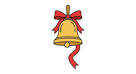 Gold Bell Icon with Red Ribbon Festive Decoration for Celebrations and Special Occasions